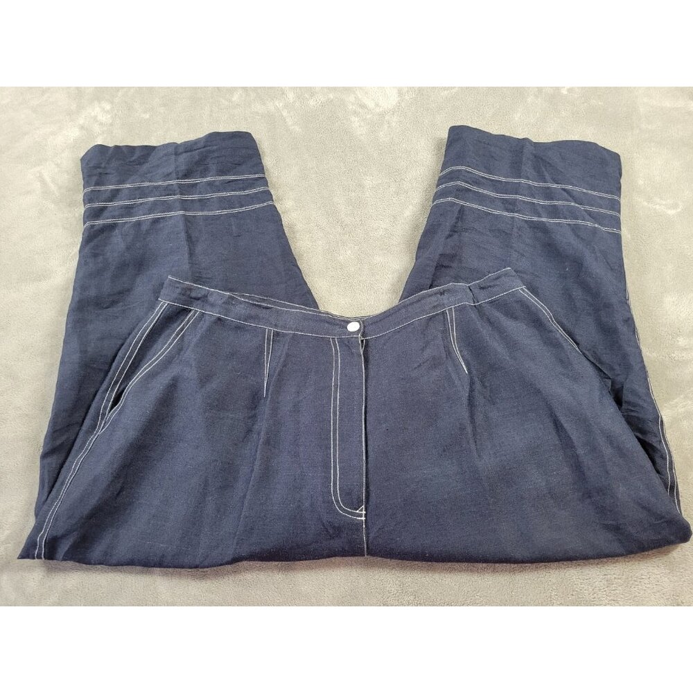 Ashley Stewart Women's Plus 18 Blue Capri Pants High Rise Linen Rayon CAP53E
